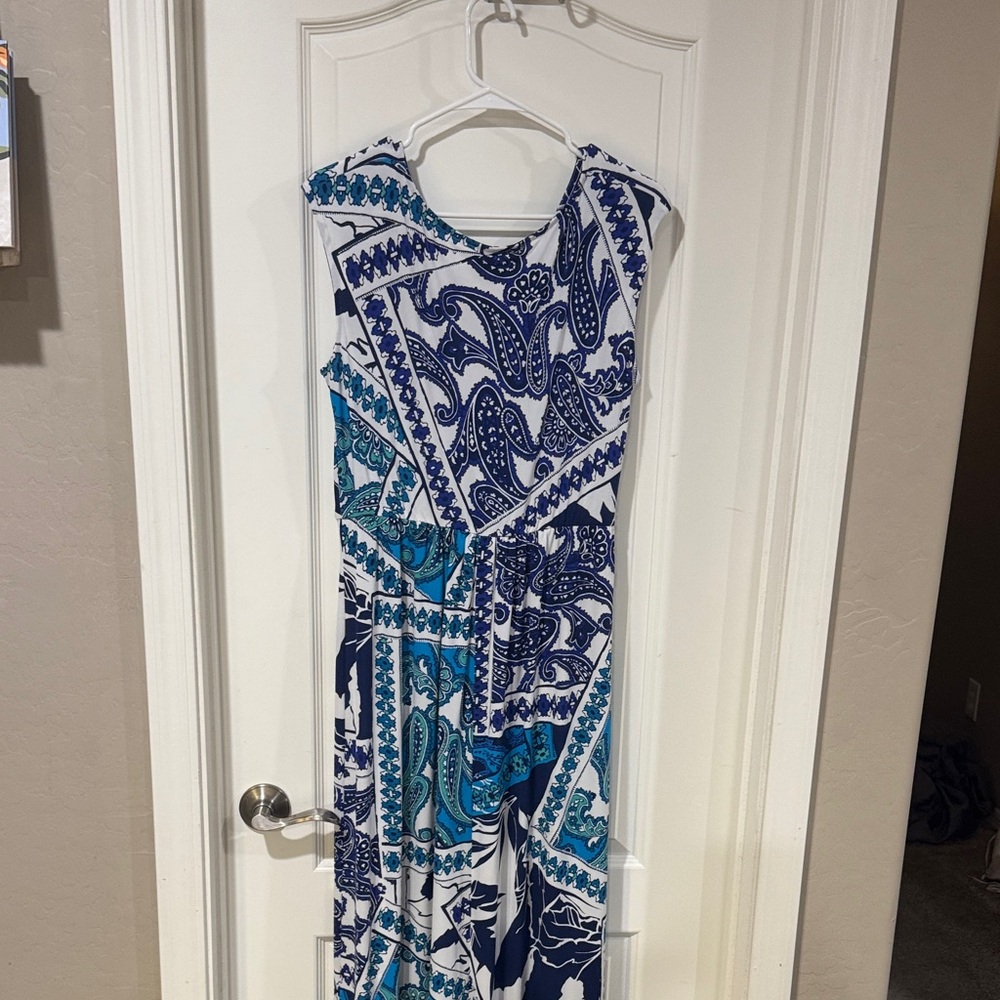 Signature by Sangria Teal and Navy Patterned Maxi Dress - Picture 6 of 6